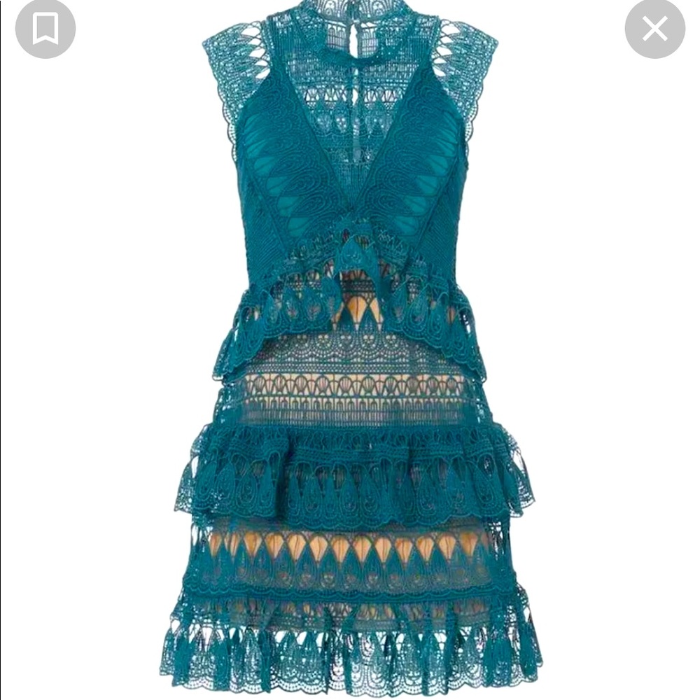Self portrait teal lace mini dress